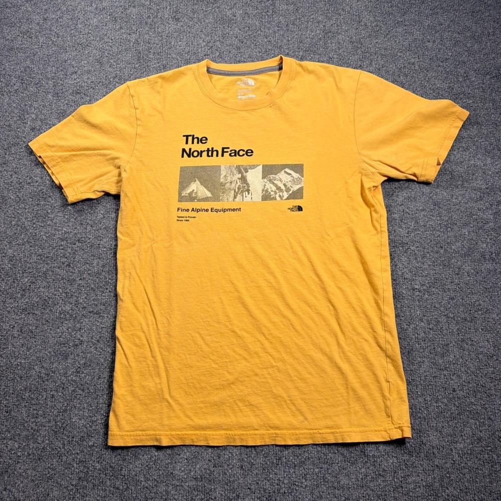 The North Face T-Shirt Mens Small Yellow Fine Alpine Equipment Graphic Tee